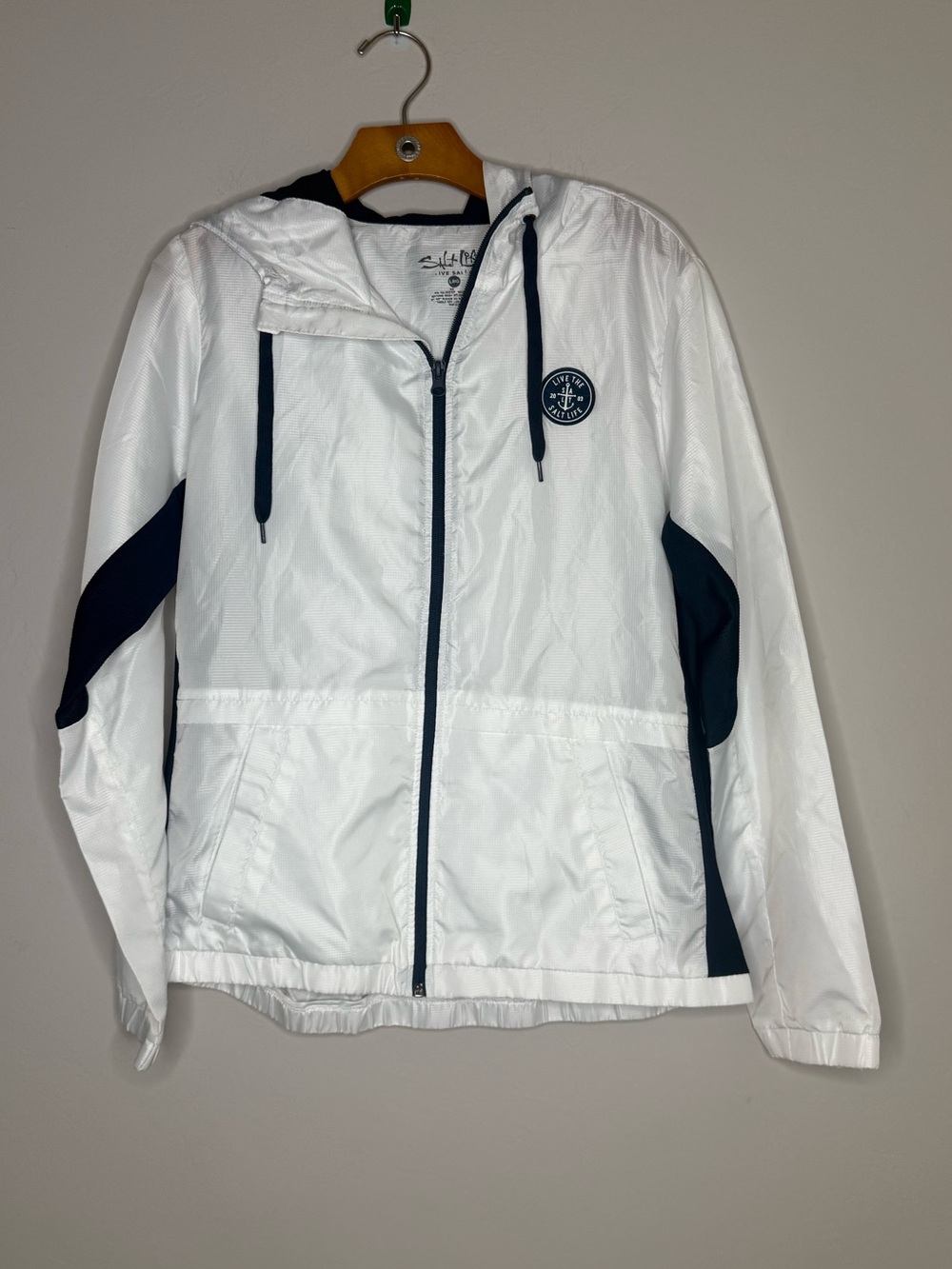 Salt life men’s lightweight windbreaker jacket full zip size large white navy